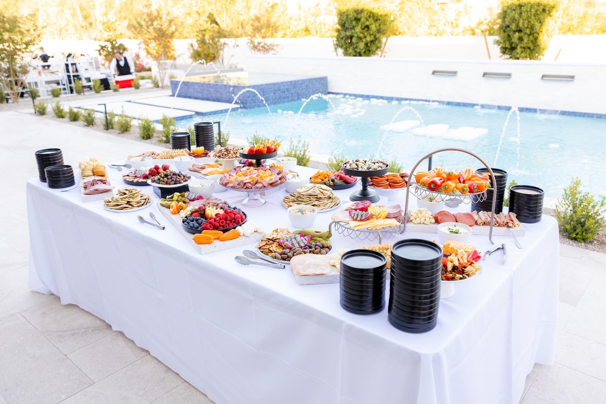 Wedding reception table set for a catered dinner in Gilbert, Arizona